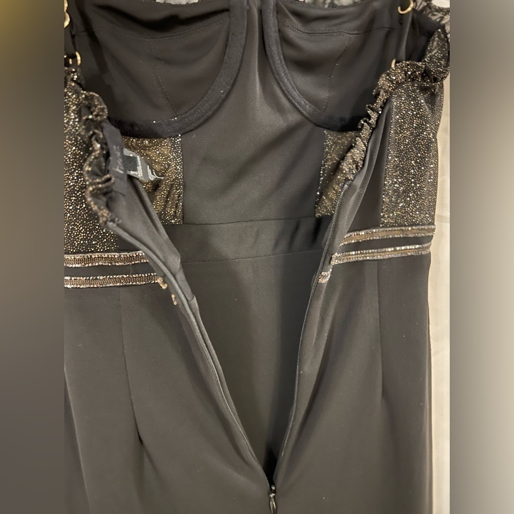 H:ours el dorado mini dress XS corset black metallic romantic whimsy goth​​​​​​ - Picture 7 of 16
